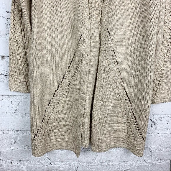 Chico’s Gold Tan Metallic Weave Long Line Knit Cardigan Sweater 1 - Picture 2 of 7